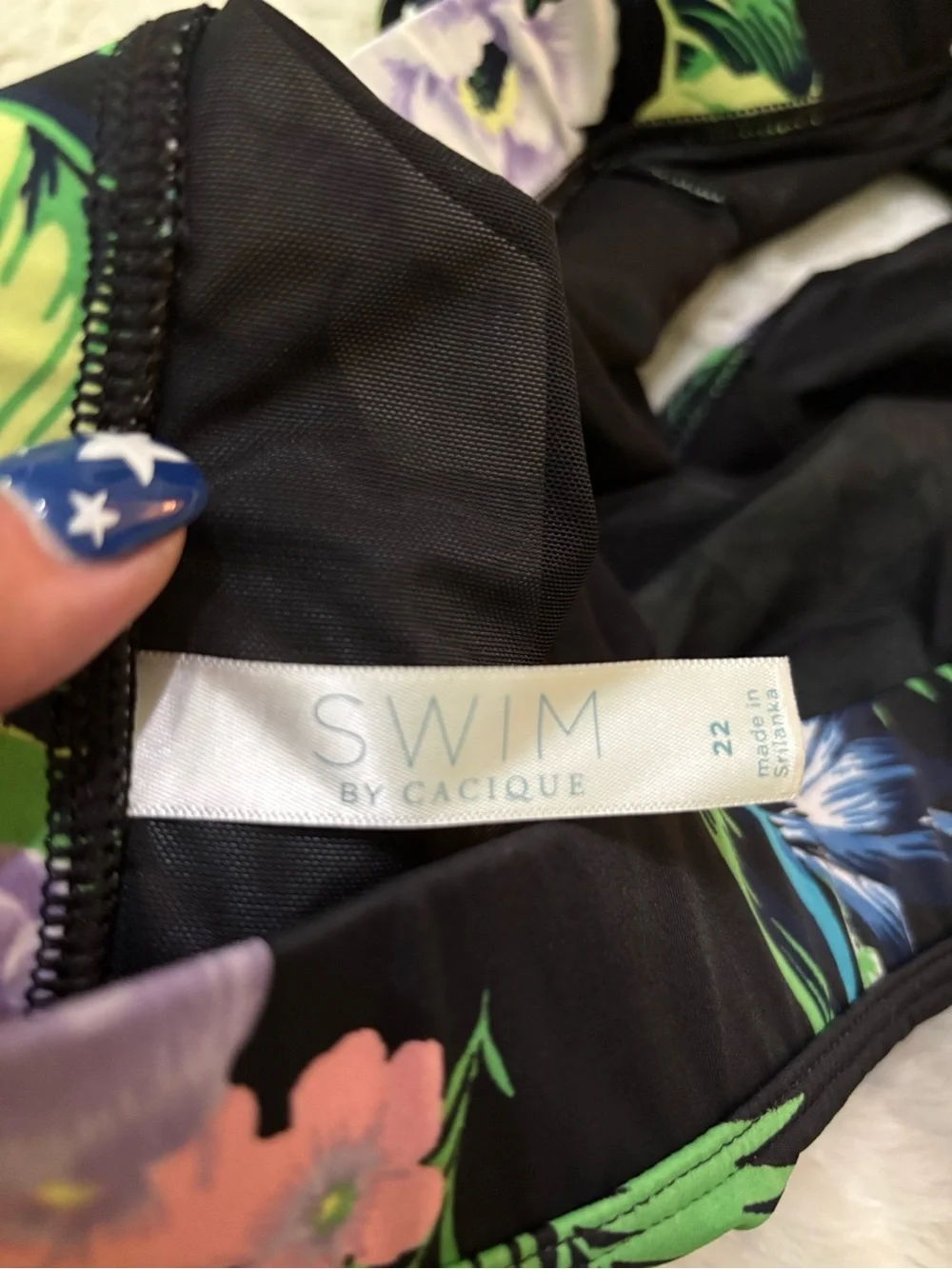 Cacique Turquoise Floral Halter Swim Dress with Black Trim